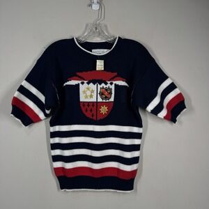 Sweater Loft Vtg Short Sleeve Nautical Preppy Knit Flags Cotton USA Sz S NEW